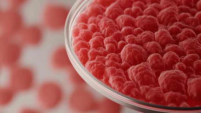 Red bacterial colonies grow densely petri dish close up microbiology culture representing bio research for bio circular green economy and sustainable