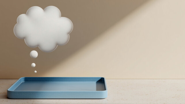 A blue tray with a cloud on it