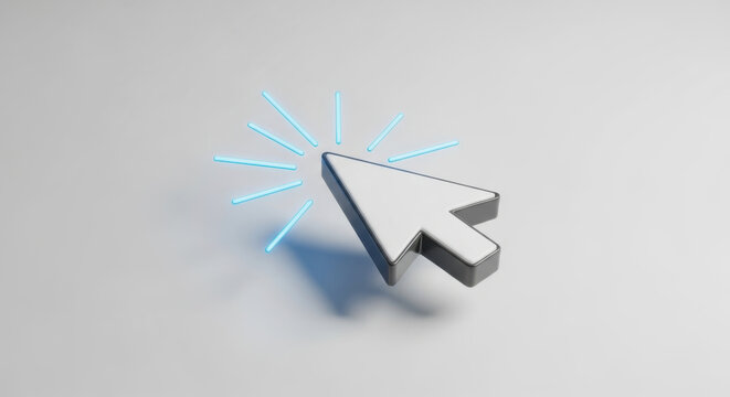 3d computer mouse cursor pointer with glowing light effect