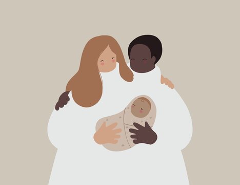 Mixed couple with the newborn