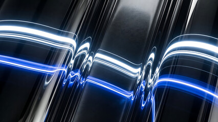 Abstract neon light streaks creating dynamic energy patterns across surface.