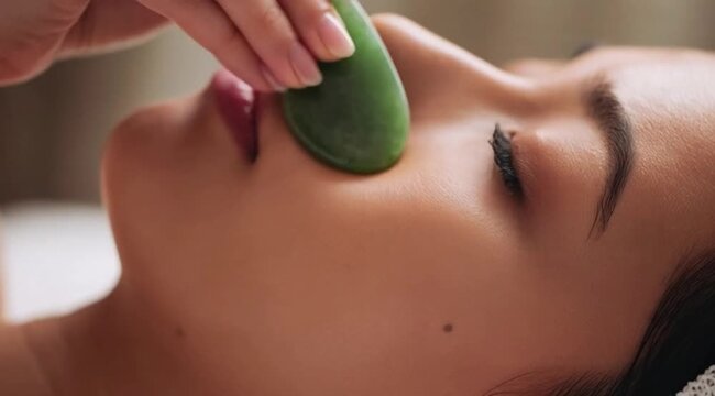 Massagem Facial com Gua Sha em Close-Up Relaxante