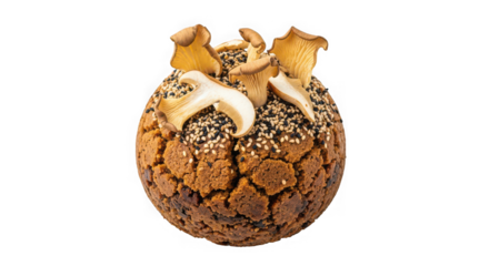 Artistic heart shaped bread sculpture with sprouts on black background