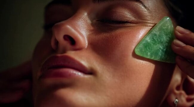 Massagem Facial com Gua Sha em Close-Up Relaxante