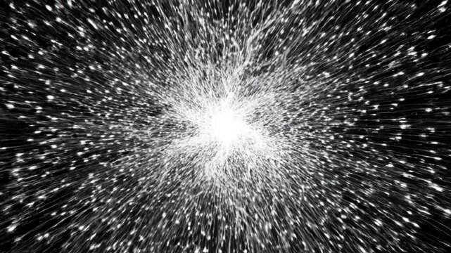 Abstract black and white explosion of bright white smoke or energy expanding outwards from a central point vector illustration