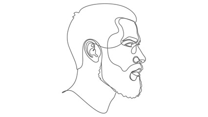 Modern one line art drawing of bearded man profile for logo or fashion prints