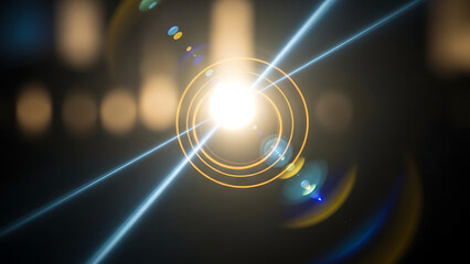 Bright anamorphic lens flare with glowing circular rings.