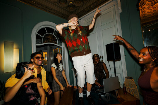Party guests having fun dancing at a celebration