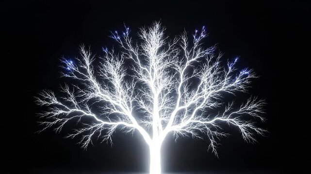 Glowing white lightning tree structure illuminating a dark black background with bright electrical discharge effect vector illustration