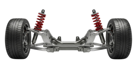 Automotive suspension system components with detailed chassis structure view, isolated design