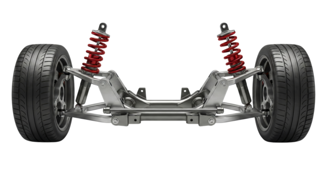 Automotive suspension system components with detailed chassis structure view, isolated design