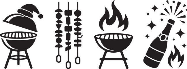 Naklejka premium Christmas Barbecue and Party Icons Set