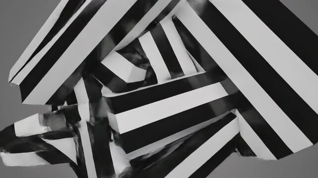 Dynamic optical illusion of shifting black and white impossible geometric shapes rotating seamlessly geometric shapes, three dimensional, graphic design
