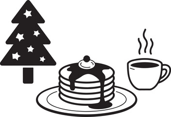 Christmas morning breakfast with pancakes and hot coffee