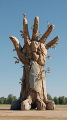 Haunting Hybrid Tree with Flesh-Like Veins and Reaching Hand Limbs
