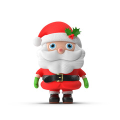 Cute 3d cartoon santa claus character with holly, christmas fun