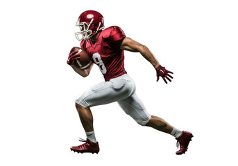 Football player running with ball isolated on transparent background