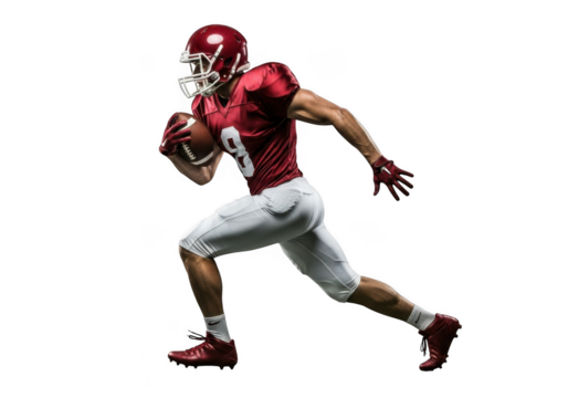 Football player running with ball isolated on transparent background - Powered by Adobe
