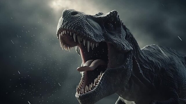 Tyrannosaurus Rex dinosaur roar rain storm monster prehistoric jurassic angry danger predator