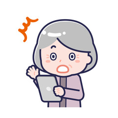 タブレットを使う「私服のシニア」の女性