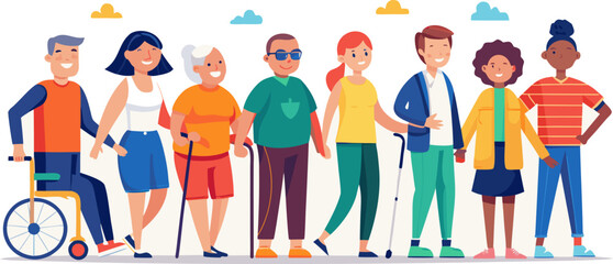 Diverse group of people standing together representing inclusion and community support illustration