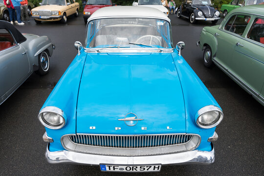 LINTHE, GERMANY - JUNE 08, 2025: The compact 4-door Opel Olympia Rekord P1 classic sedan, 1957. Die oldtimer show.