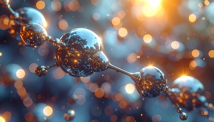 Metallic spheres connected with blurred bokeh, evoking futuristic visuals
