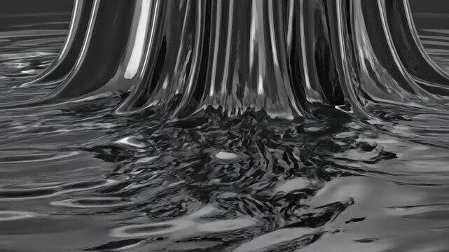 Abstract dark liquid metal flowing downward creating ripples and waves on a reflective surface vector illustration