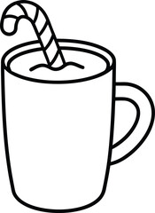 Line art of a mug with a candy cane inside holiday