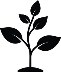 Growing plant silhouette vector with five leaves leaf