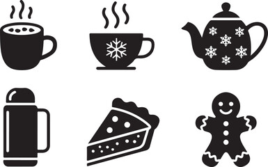 Hot chocolate coffee tea gingerbread man cake thermos winter holiday season beverage illustration graphic vector illustration