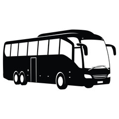 Black silhouette coach bus vector illustration for transportation and travel.