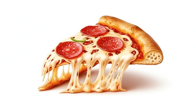 Highly realistic pepperoni pizza slice illustration with natural lighting, detailed textures, and a clean background for professional visual use