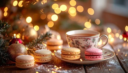 Fototapeta premium 紅茶とマカロン クリスマスのティータイム