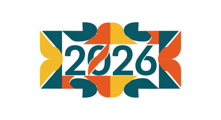Obraz premium Colorful abstract logo design featuring the year 2026 isolated on