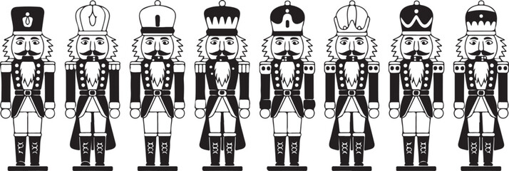 Nutcracker silhouette set. Collection of minimalistic icons for site. Toy or mascot for children. Stickers for social networks and messengers. Flat vector illustrations isolated on white background