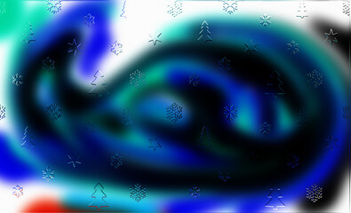 Abstract Blue Teal Swirl Background, Christmas Tree, New Year Holiday Design