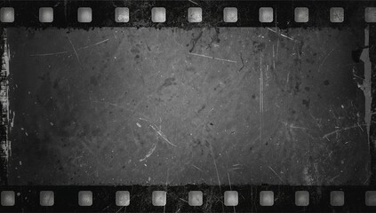 Aged film strip frame with grunge texture retro cinema concept blank template for media or design