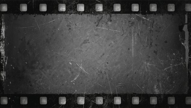 Aged film strip frame with grunge texture retro cinema concept blank template for media or design