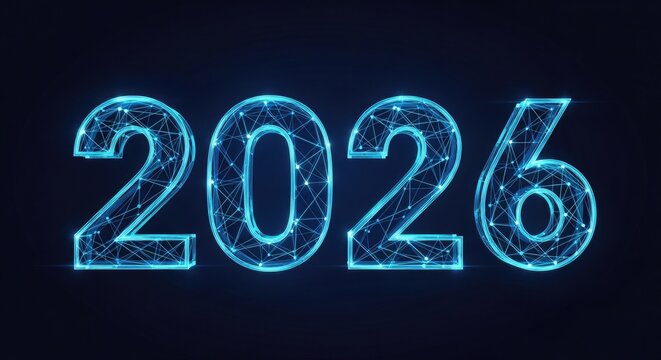 2026 digital network connections glowing blue on a futuristic background