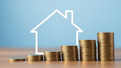 Financial growth and home investment concept with increasing coin stacks