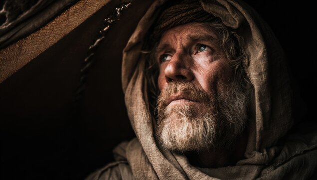 Portrait of biblical old man listening to God.