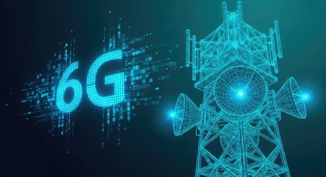 High-speed 6g mobile internet technology with digital data and communication tower - Powered by Adobe