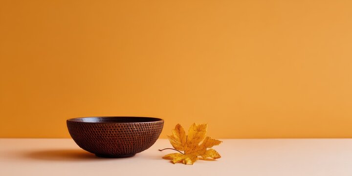 Cozy thanksgiving pumpkin decor in autumn environment vibrant bowl and leaves warm indoor scene for seasonal celebrations