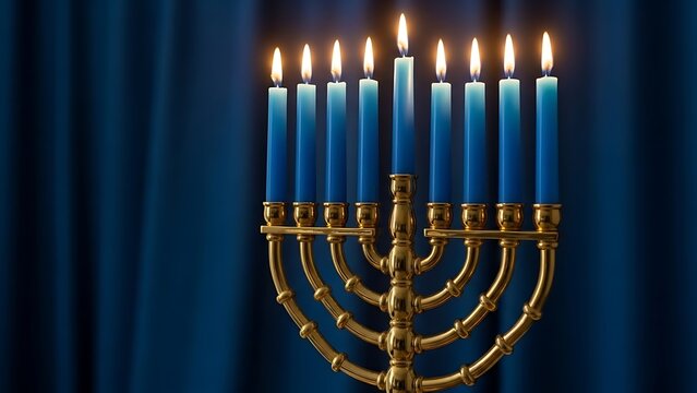 Blue Candlelight Menorah for Hanukkah Celebration. - Powered by Adobe