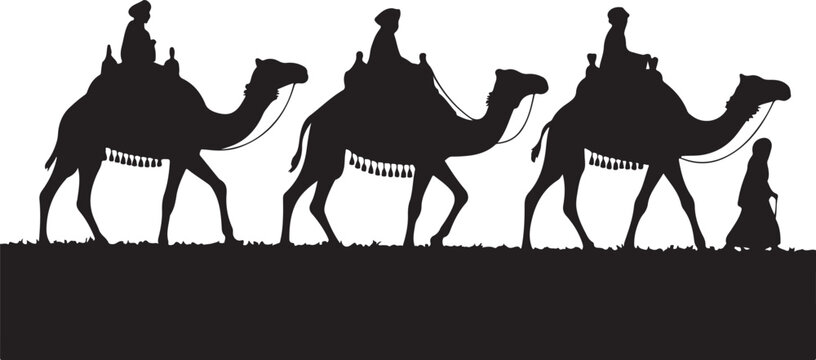 Three wise men camels silhouette vector illustration christmas nativity scene - Powered by Adobe