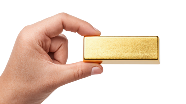 Hand Holding Gold Bar: Investment, Finance and Wealth Concept