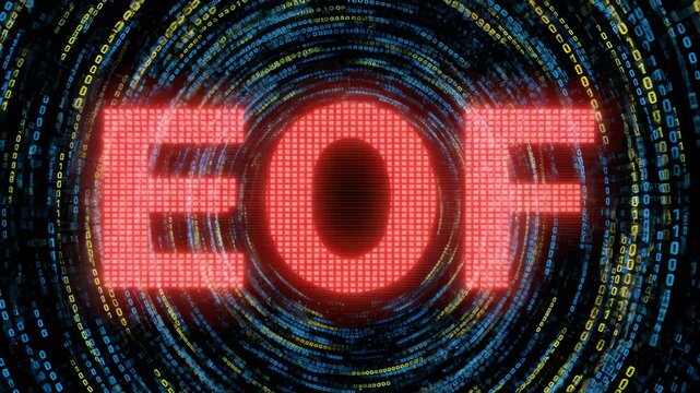 Binary Code Streams Form Eof Message on Digital Screen