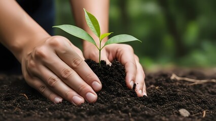 Hands planting a small tree isolated on transparent background