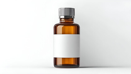 An elegant amber bottle with a blank label, perfect for showcasing various liquid contents.
